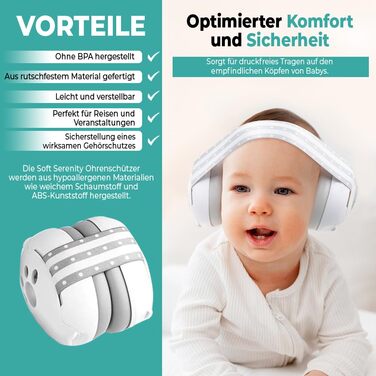 Навушники для захисту слуху для малюків 2-в-1 з екіпежем, комфортні та регульовані, для дітей до 4 років, сертифіковані CE, 25 дБ. Ідеально підходять для сну, подорожей та фестивалів.