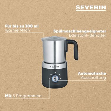 Електричний піноутворювач молока Severin SM 3590, сталевий, з батарейним живленням, 300 мл