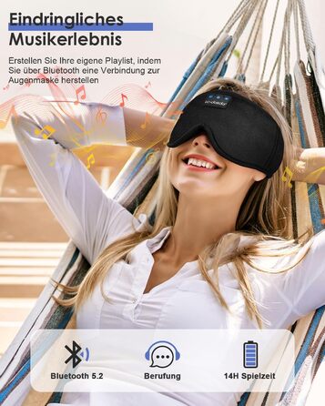 Маска для сну з Bluetooth навушниками Dolida - повна світлонепроникність, дихаюча тканина, для подорожей, йоги, медитації, чорна