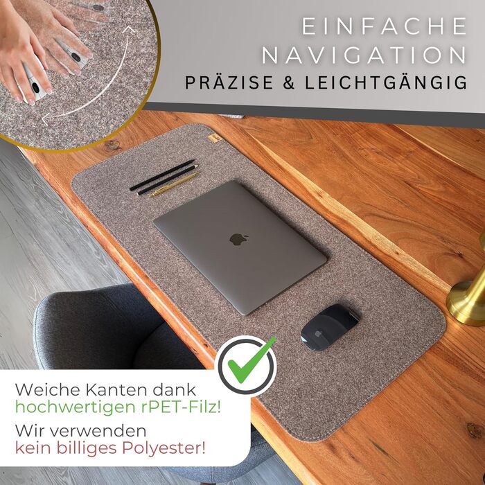 Підкладка на стіл Kontor28® з фетру 80x37.5 см, сіра (меланж) - Made in Germany. Антиковзка, миється, з переробленого PET-фетру.