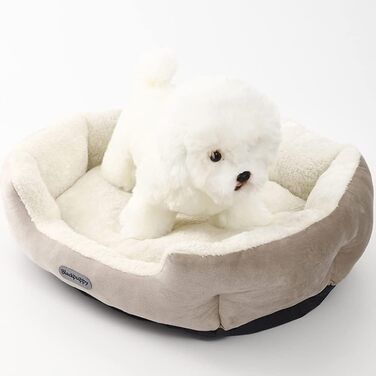 Кругле ліжко для собак та котів, м'яке, зручне, антиковзаюче, бежеве, S (37x33x13 см)