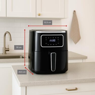 Фритюрниця Alpina Airfryer 4.5L з цифровим дисплеєм - фритюрниця без олії, 1450W, для 1-4 осіб, регулювання температури 80-200°C, таймер