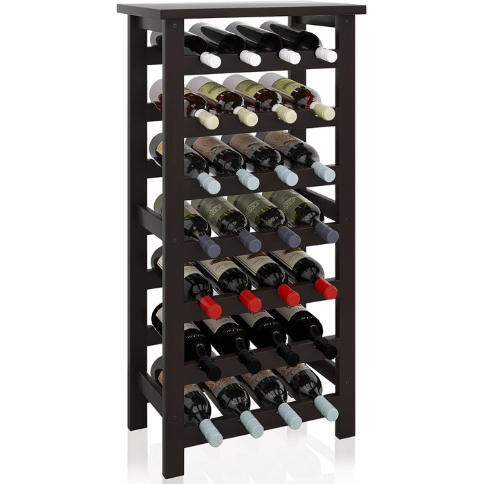 SMIBUY Bamboo Wine Rack, for 28 Bottles, 7 Tiers, Freestanding, for Kitchen, Pantry, Cellar, Bar (Black)