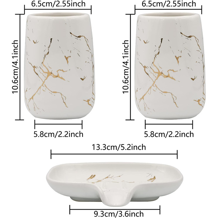 Набір аксесуарів для ванної кімнати з кераміки (4 шт): дозатор мила, тримач для зубних щіток, чашка, мильниця (білий)