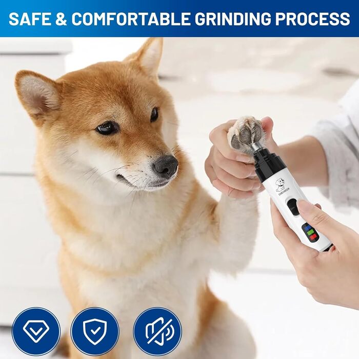 Шліфувальник кігтів для собак - тримач для обрізки кігтів з 3 насадками, тихий та потужний шліфувальник для собак, котів та інших тварин, з LED-підсвічуванням та 3 швидкостями