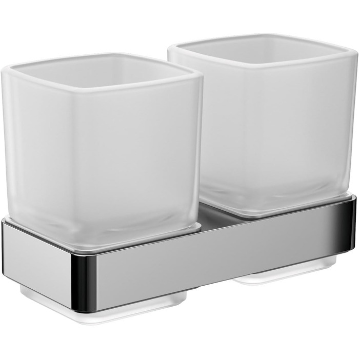emco LOFT double-glazed glass holder for wall mounting, elegant and compact toothbrush holder made of aluminum and crystal glass, high-quality chrome and satin-finish toothpaste cup, Chrome
