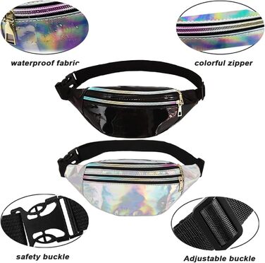 Світловідбиваюча поясна сумочка-фенні-пек, металік, водонепроникна, для жінок, чоловіків, дітей, подорожей, бігу, фестивалів, вечірок (срібляста)