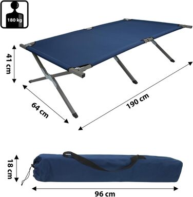 BB Sport Розкладне ліжко для кемпінгу - сталеве, 190x64x41 см, 180 кг, з сумкою (блакитне)