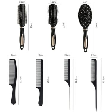 Набір гребінців для волосся, 7 шт. Масажні гребінці для розслаблення, гребінець з гнучкими м'якими шпильками для жінок, чоловіків, дітей (чорний)