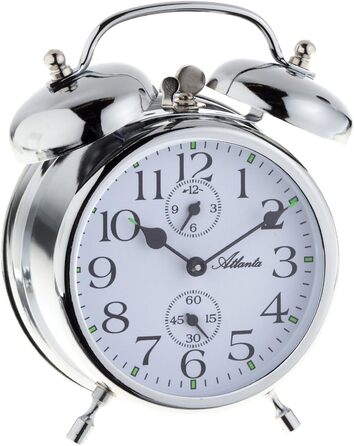 Atlanta Double Bell Alarm Clock with Luminous Hands Analog Retro Antique Silver - 1058/19