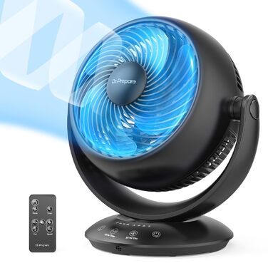 Вентилятор DR.PREPARE настільний, 25 dB, тихий, ефективне охолодження, 3 швидкості, таймер 2-12 годин, осциляція 90°, 10 дюймів