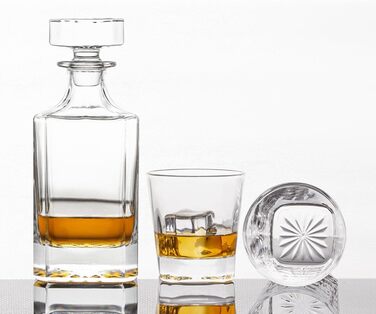Square Whiskey Decanter Set with 2 Glasses in Box - Scotch, Whiskey, Wine Decanter Set for Men & Women, Father, Colleagues, Lovers - 3 Piece Set