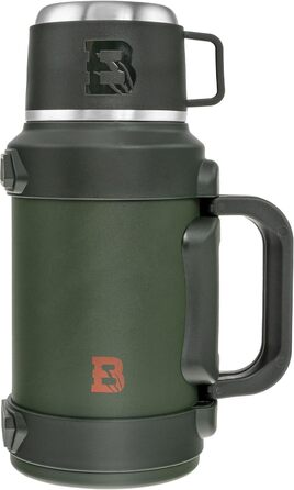 Термос Badger Outdoor Big Boy 1.3L з нержавіючої сталі з ситом для чаю | Вакуумна ізоляція, система One Touch, 24 години збереження тепла, ремінь, оливковий зелений
