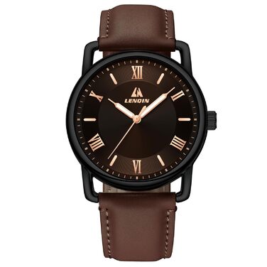 Чоловічий годинник LN LENQIN: аналоговий кварцовий годинник для чоловіків, водостійкий (30м), шкіряний ремінець, чорний/коричневий, бізнес-стиль