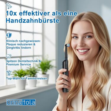 Електрична зубна щітка Rotierende для дорослих з 8 насадками, 3 режимами чищення, акумулятором до 50 днів та Smart-таймером 2 хв - Чорна