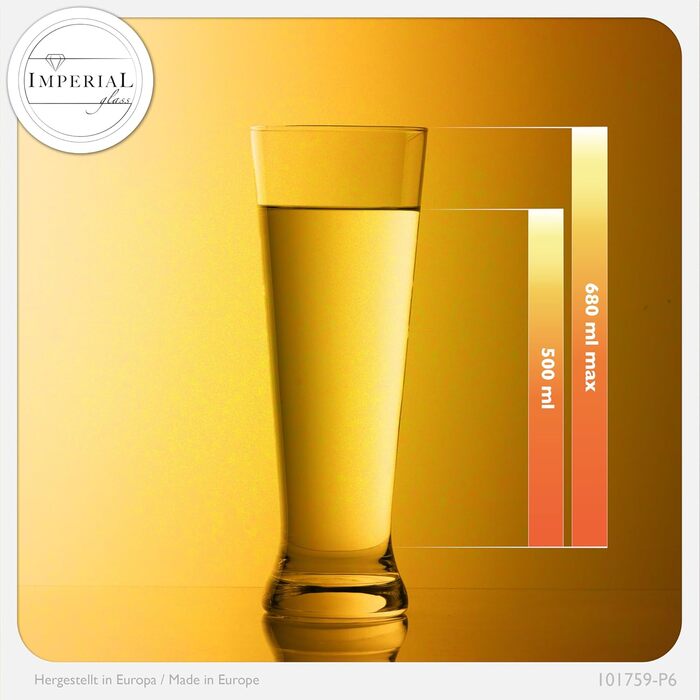 Набір склянок для пива Pilsner Crystalline 6 шт, 500 мл (макс. 680 мл), скло, придатні для мийки в посудомийній машині