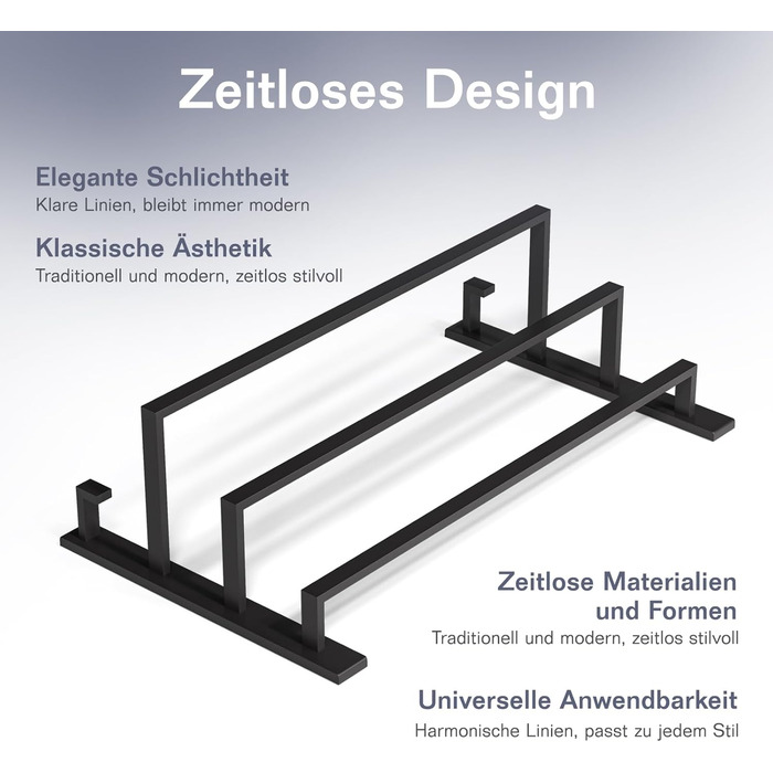 Тримач для рушників без свердління для ванної кімнати | Без бактерій | Приховані шурупи | Тримач для рушників з гачками - нержавіюча сталь SUS 304, чорний