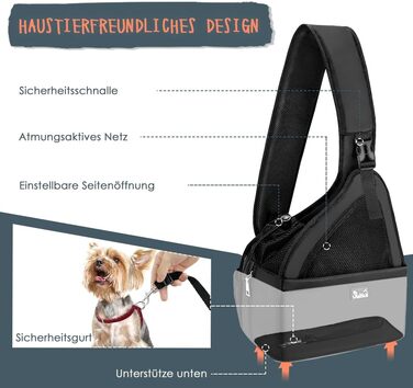 Dog-friendly sling carriers, hands-free travel bag for small pets with adjustable straps, hardboard base, safety belt, for dogs up to 2.8kg, widened version (M+ (For short-legged pets under 2.8kg), Black)