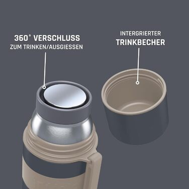 Термос з чашкою Boddels Thermoskanne 500 мл - ізольована пляшка з нержавіючої сталі, не протікає, вакуумна ізоляція, подвійні стінки, BPA-free, зберігає тепло 12 годин, 360° кришка, петля для перенесення, Тауп/Білий