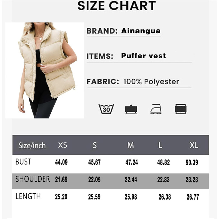 Жіноча пухова жилетка Ainangua з коміром-стійкою, блискавкою, без рукавів, тепла зимова жилетка, легка куртка, бежева XS