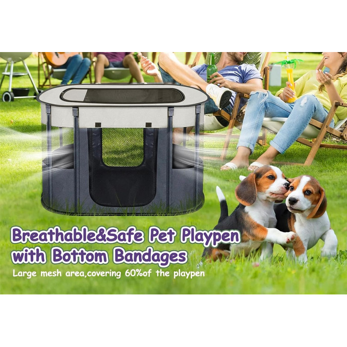 Portable Dog House Pet Pen 90x70x60cm Foldable Pet Playpen Rectangular Enclosure Kitten Cave Dog House Puppy Playpen Closed Pet Tent (Grey)