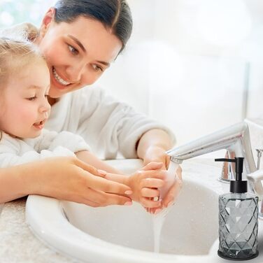 Набір з 3 скляних дозаторів для мила Omtofo, 330 мл, чорний, з нержавіючою сталею, для ванної кімнати