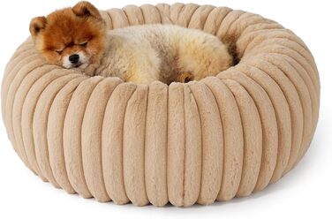 BEDSURE Ортопедичне ліжко для котів - пухнасте гніздо Donut 51x51x15 см, кругле котяче ліжко з знімним та пральним чохлом Cord-Fleece, неслизьке дно, (58.5 x 58.5 x 18 см, верблюжий)
