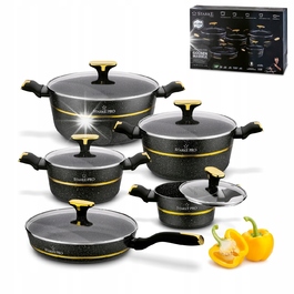 Набір посуду Starke Pro Golden Marble: 4 каструлі та сковорідки з кришками, 10 предметів