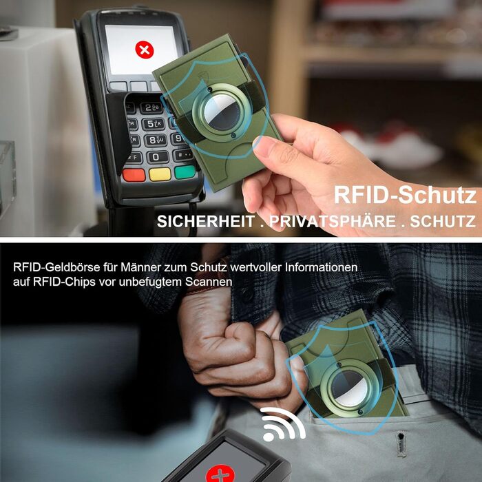 Чоловічий гаманець TOYFID з відділом для AirTag, 12 слотів для карток, відділення для паперових грошей, RFID захист, швидкий доступ до карток, алюміній, зелений з кишеню для AirTag