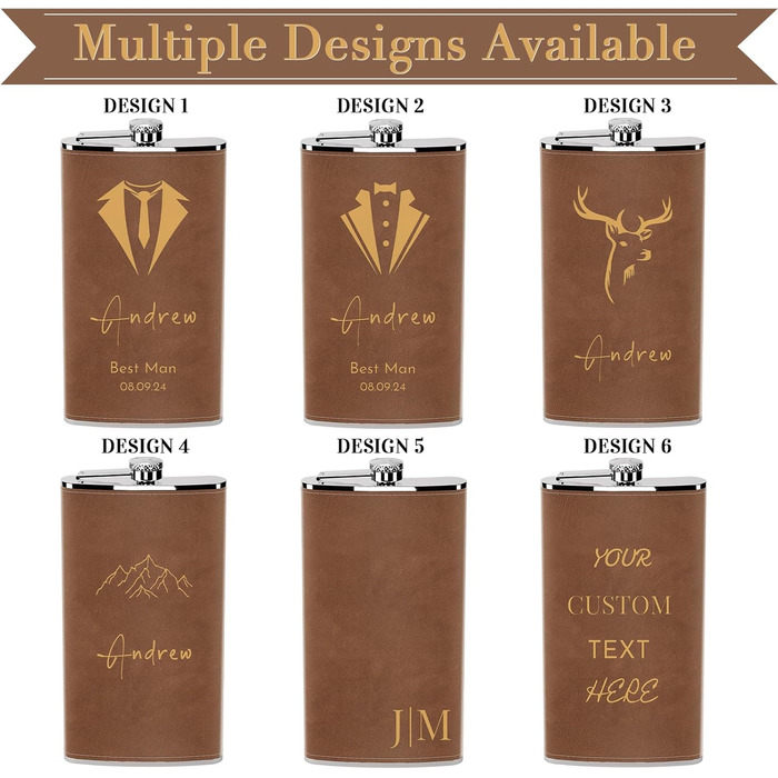 Набір фляг з гравіюванням гір, фляга з нержавіючої сталі 8oz/237ml, персоналізований подарунок на день народження, персоналізовані подарунки для чоловіків, кемперів, мандрівників (сірий) (Braun-design 5, 355ml/12oz)