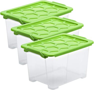 Rotho Evo Safe Keeping Storage Boxes with Lid, Plastic, Turquoise/Transparent (15l, 3-Piece Set)