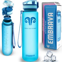 Embrava Best Sport Water Bottle - 1000ml - fast-flowing, flip-top leak-proof lid that opens with a click - non-toxic, BPA-free & eco-friendly Copolyester Tritan plastic (Pure Blue)