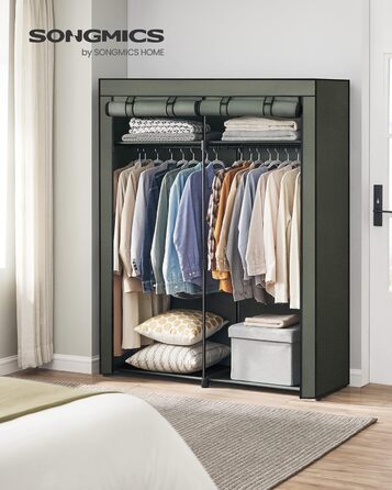 SONGMICS Storage Cabinet, Portable, with Hanging Rod, Foldable, Wardrobe, Bedroom, Office, 140 x 43 x 174 cm, RYG02GY (Beige Green)