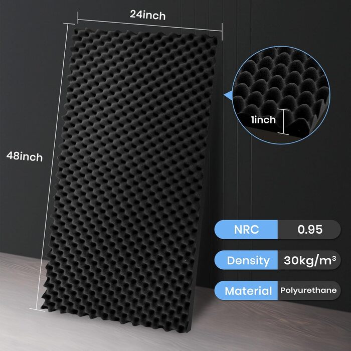 Акустичний поролон для звукоізоляції 30x30x2.5 см, шумопоглинаючі панелі з самоклейкою для студії та домашнього кінотеатру, набір 52 шт, висока щільність
