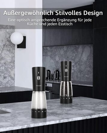 Electric Salt and Pepper Grinder Set of 2, USB Rechargeable Stainless Steel Electric Pepper Grinder with Adjustable Coarseness, Large Capacity, Elegant Storage Base