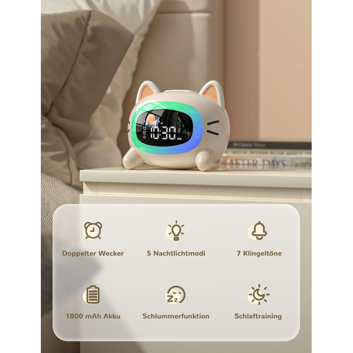LIORQUE Alarm Clock Kids Light Alarm Clock Kids Sleep Trainer Kids Night Light Dual Alarm Sleep Training Sound Machine Rechargeable Kids Alarm Clock Toddler Boys Girls