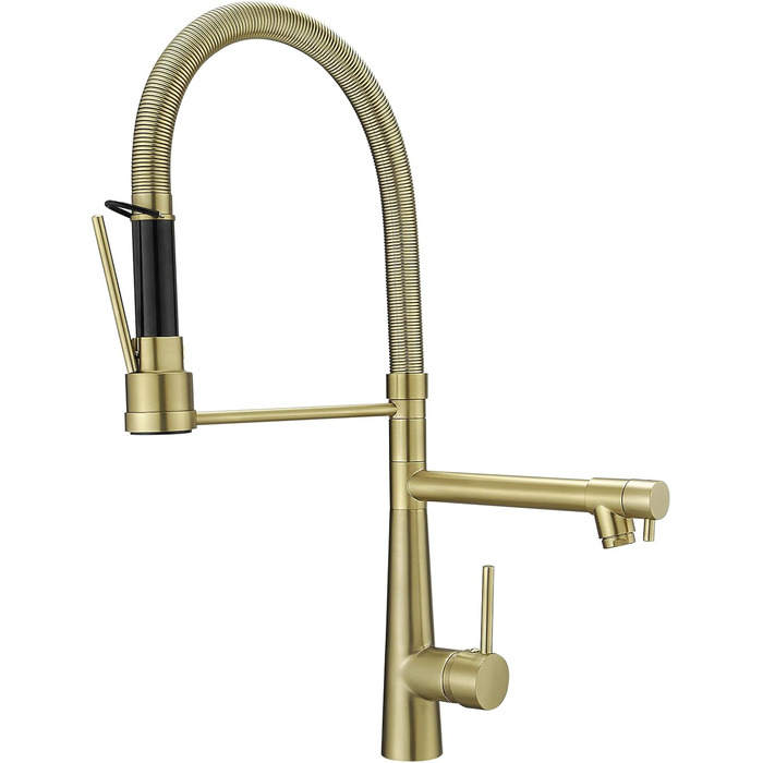 LED кухонний змішувач зі спіральною пружиною, 360° обертання, двотрубний, висувний, для кухні, з душем, високий тиск, нікель, LED, преміум якість