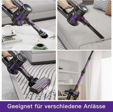 Бездротовий акумуляторний пилосос 28KPa з LED-дисплеєм, антинамотувальною щіткою та змінним акумулятором. Підходить для твердих поверхонь, килимів та видалення шерсті тварин (фіолетовий)