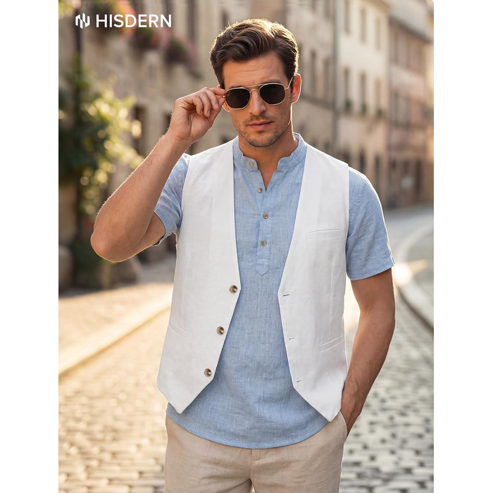Чоловічий жилет HISDERN класичний Regular Fit для костюма, білий — літній варіант для бізнесу, весіль та вечірок (3XL)