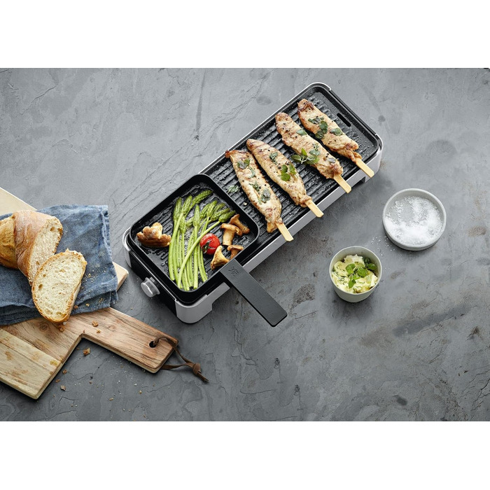 WMF Kitchen Mini Electric Table Grill for 2 with Vegetable Pan - Compact Electric Grill, Adjustable Temperature, 1000W