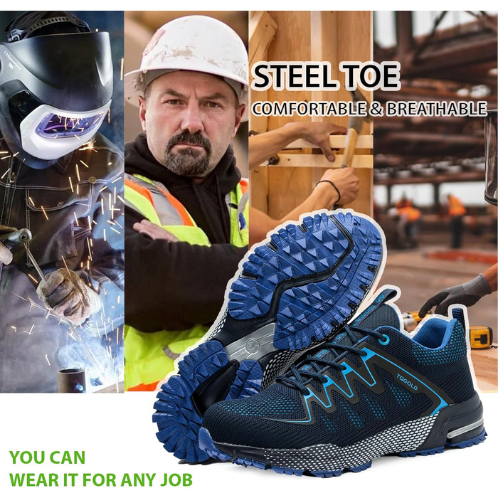 Черевики робочі AONEGOLD чоловічі/жіночі, легкі, з металевим носком, антиковзаючі, дихаючі, спортивні, розмір 36-48 EU (37 EU, 8395 Blue)