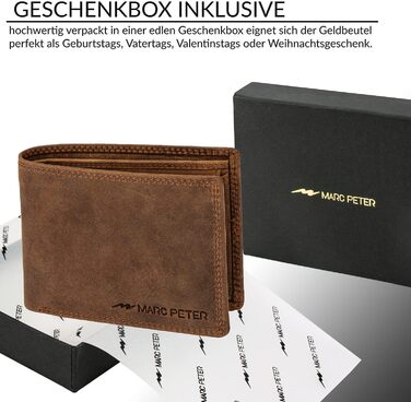 Marc Peter® Genuine Leather Wallet Hanover | Wallet for Men with RFID Protection | Large 10 Compartments Card Holder | Vintage Brown Portemonnaie