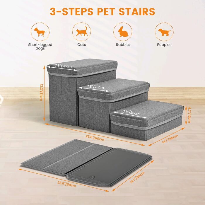 Сходинки для собак Sunowl, 2-ступеневі складні, широкі, з місцем для зберігання, для маленьких собак та котів, м'яка, неслизька поверхня