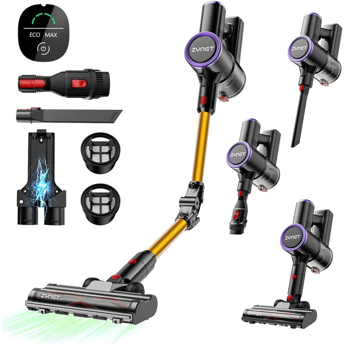 Бездротовий акумуляторний пилосос S9 з гнучким гофрованим всмоктувачем, 45000Pa/500W/45хв, станція зарядки, самостійна підставка, підходить для шерсті тварин, килимів, твердих поверхонь.