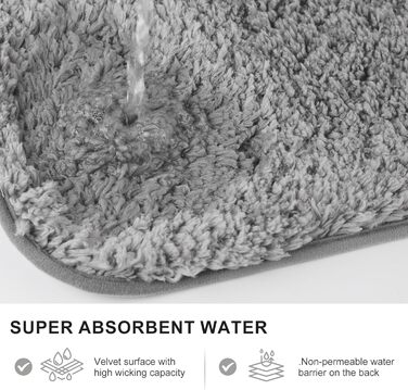 Килимок для ванної кімнати 40x60 см, антиковзаючий, м'який, швидковисихаючий, з високим ворсом, з мікрофібри, для ванни, душу та ванної кімнати (темно-сірий)
