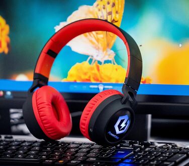 Дитячі навушники PowerLocus Bluetooth Over-Ear з обмеженням гучності 85dB, LED-підсвічуванням, складні, HD Stereo, з мікрофоном для телефону, планшета, ПК, TV (Червоний)