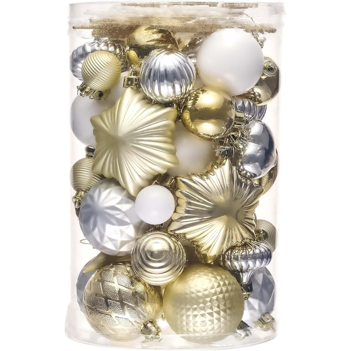 Набір прикрас на ялинку Valery Madelyn 60 шт. - ялинкові кулі, міцні, з підвісками, декор для ялинки (білий & золотий)