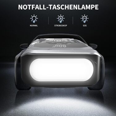 Powerbank Starthilfe 6000A з компресором 150PSI: портативний пусковий пристрій для авто/мото (бензин, 10.0L дизель) з LED ліхтариком QC3.0, срібний