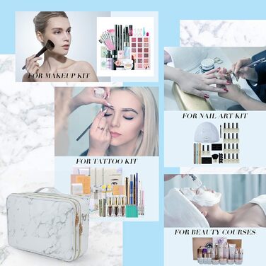 Cosmetic Bag Large Travel Make up Bag Toiletry Bag Cosmetic Suitcase Wash Bag Makeup Bag Beauty Case Travel Luggage, (Marble)