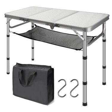 Складаний туристичний стіл CPROSP 90x40 см, регульована висота 26-70 см, срібний